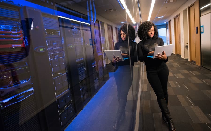 Engineer monitoring server infrastructure