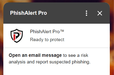 PhishAlertPro report add-on inside the inbox