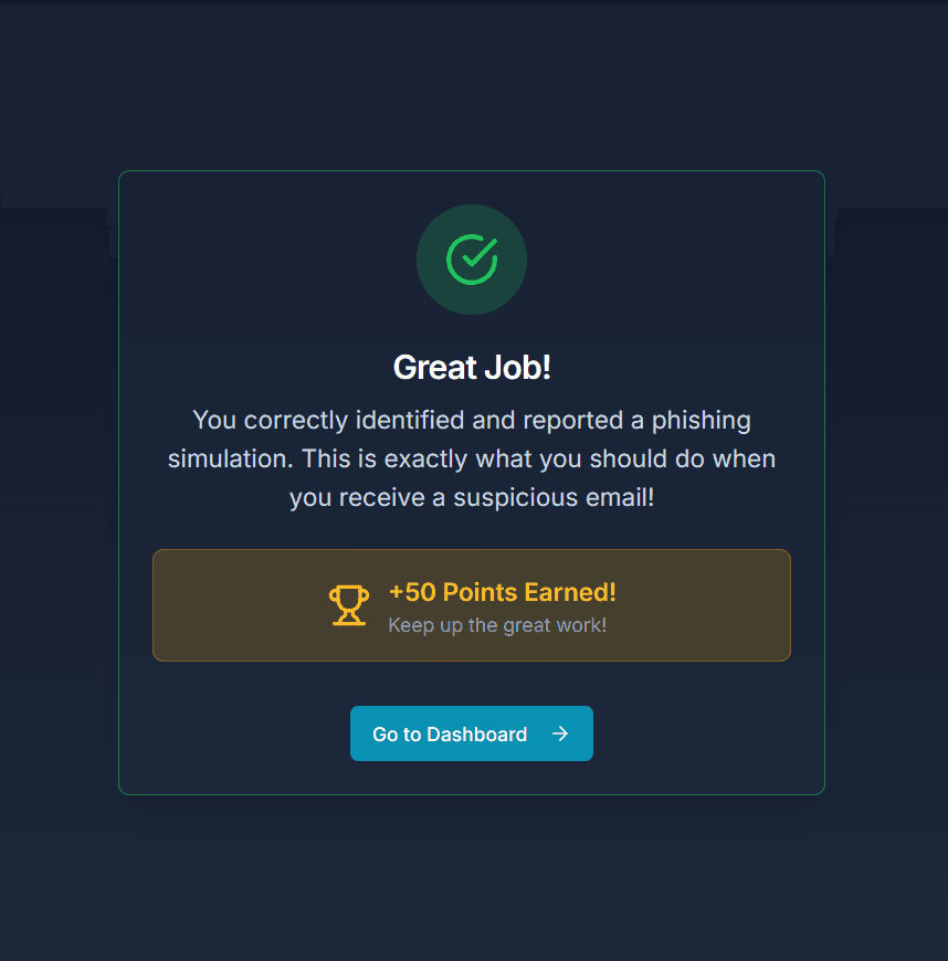 Successful phishing report